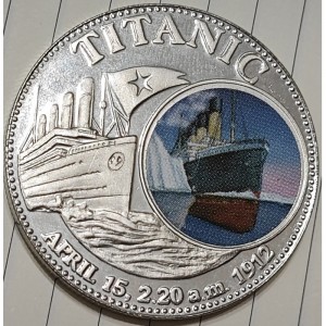 Реверс монеты Замбия, 1000 квач, 1998, Крушение «Титаника» /тонущий корабль, видны четыре трубы/