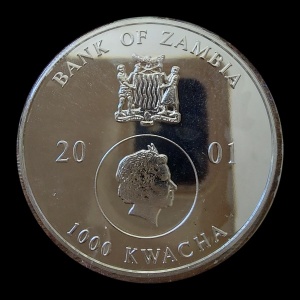 Аверс монеты Замбия, 1000 квач, 2001, Покровители океана - Логгерхед