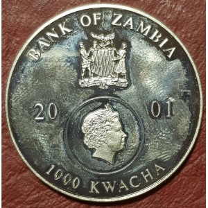 Аверс монеты Замбия, 1000 квач, 2001, Покровители океана - Латимерия