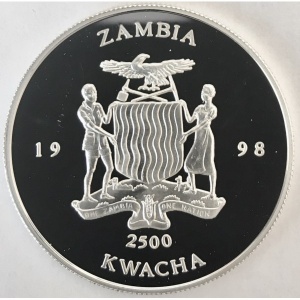 Аверс монеты Замбия, 2500 квач, 1998, 50 лет Всемирной организации здравоохранения