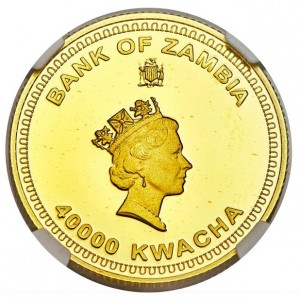 Аверс монеты Замбия, 40.000 квач, 2001, Защита дикой природы - Лев