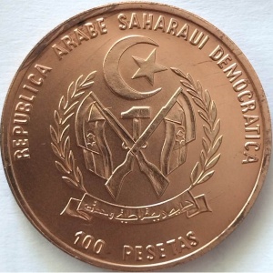 Аверс монеты Западная Сахара, 100 песет, 1990