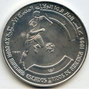Реверс монеты Западная Сахара, 500 песет, 1991, Чемпионат мира по футболу 1994 /игрок/