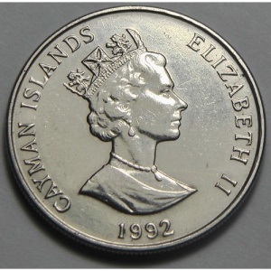 Аверс монеты Каймановы острова, 25 центов, 1992-1996