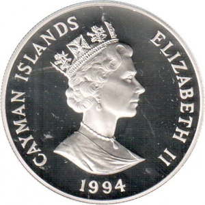 Аверс монеты Каймановы острова, 1 доллар, 1994, 94 года со дня рождения Королевы-матери