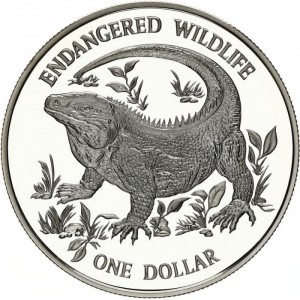 Реверс монеты Каймановы острова, 1 доллар, 1995, Вымирающие виды