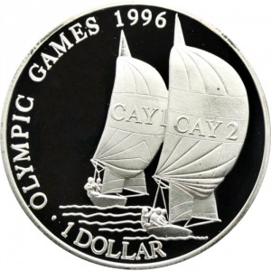 Реверс монеты Каймановы острова, 1 доллар, 1996, XXVI летние Олимпийские Игры, Атланта 1996 - Парусный спорт