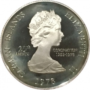 Аверс монеты Каймановы острова, 2 доллара, 1978, 25 лет коронации Елизаветы II