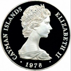 Аверс монеты Каймановы острова, 25 долларов, 1978, 25 лет коронации Елизаветы II. Кресло Короля Эдуарда