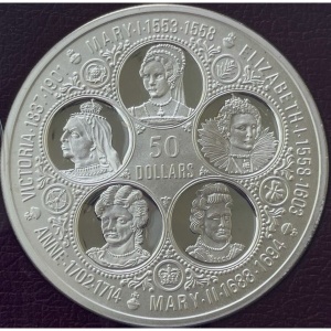 Реверс монеты Каймановы острова, 50 долларов, 1975-1977, Королевы Англии
