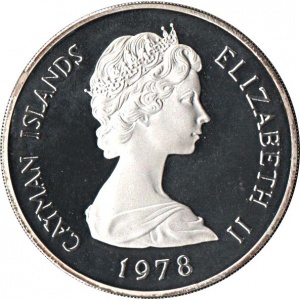 Аверс монеты Каймановы острова, 50 долларов, 1978, 25 лет коронации Елизаветы II. Пять портретов