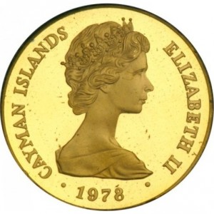 Аверс монеты Каймановы острова, 50 долларов, 1978, 25 лет коронации Елизаветы II. Корона святого Эдуарда