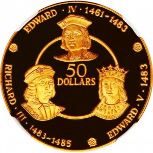 Реверс монеты Каймановы острова, 50 долларов, 1979-1980, Йоркская династия