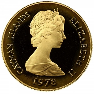 Аверс монеты Каймановы острова, 100 долларов, 1978, 25 лет коронации Елизаветы II