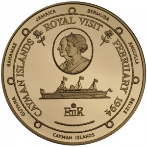 Реверс монеты Каймановы острова, 250 долларов, 1994, Королевский визит
