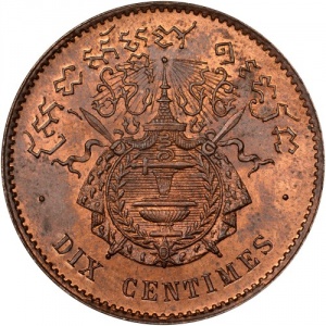 Реверс монеты Камбоджа, 10 сантимов, 1860