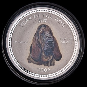 Реверс монеты Камбоджа, 3000 риелей, 2006, Китайский гороскоп - год собаки, Бладхаунд