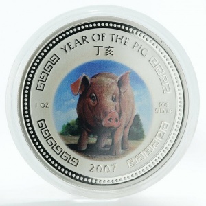 Реверс монеты Камбоджа, 3000 риелей, 2007, Китайский гороскоп - год свиньи /Свинья/