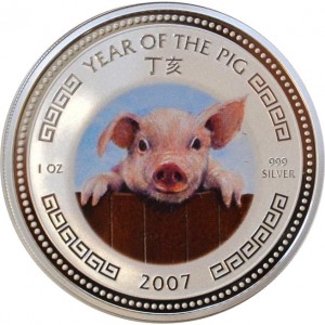 Реверс монеты Камбоджа, 3000 риелей, 2007, Китайский гороскоп - год свиньи /поросёнок на заборе/
