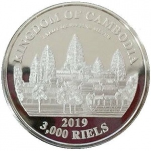 Аверс монеты Камбоджа, 3000 риелей, 2019, Китайский гороскоп - год свиньи