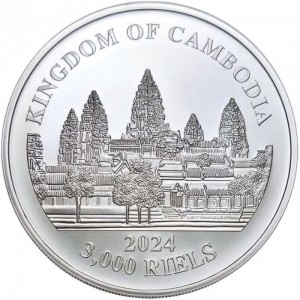 Аверс монеты Камбоджа, 3000 риелей, 2024, Потерянные тигры Камбоджи
