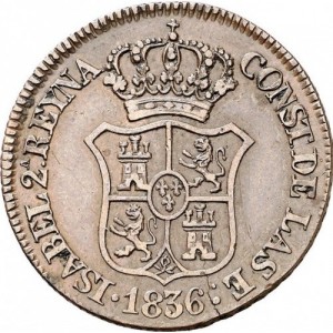 Аверс монеты Каталония, 3 кварто, 1836