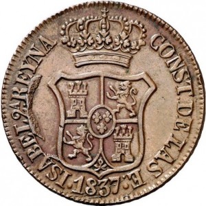 Аверс монеты Каталония, 6 кварто, 1836-1848