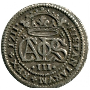 Аверс монеты Каталония, 2 реала, 1707-1714