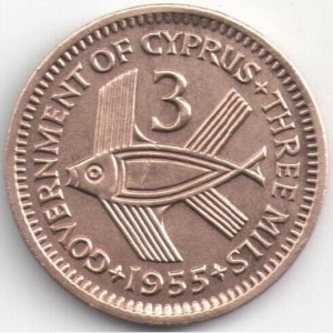 Реверс монеты Кипр, 3 миля, 1955