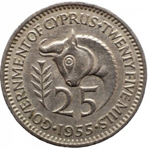 Реверс монеты Кипр, 25 милей, 1955