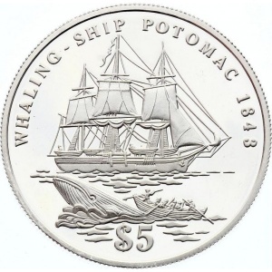 Реверс монеты Кирибати, 5 долларов, 1998, 155 лет паруснику USS Potomac