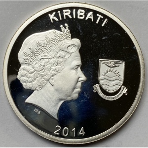 Аверс монеты Кирибати, 10 долларов, 2014, 60 лет со дня первого визита королевы Елизаветы II в Австралию