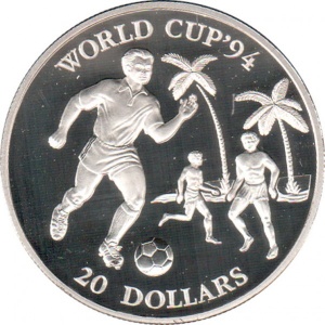 Реверс монеты Кирибати, 20 долларов, 1993, Чемпионат мира по футболу 1994