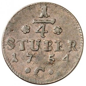 Реверс монеты Клеве, ¼ штюбера, 1753-1755