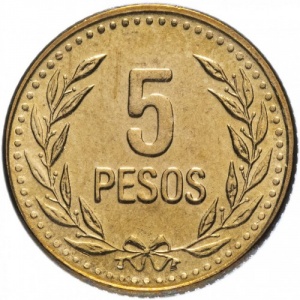 Реверс монеты Колумбия, 5 песо, 1989-1993