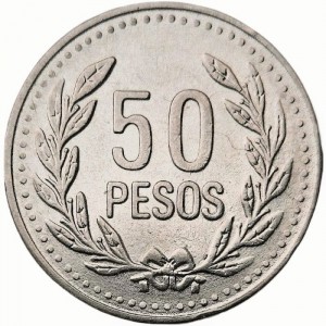 Реверс монеты Колумбия, 50 песо, 2007-2012