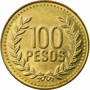 Реверс монеты Колумбия, 100 песо, 1992-2012