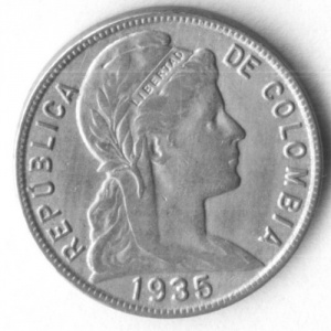 Аверс монеты Колумбия, 5 сентаво, 1918-1950