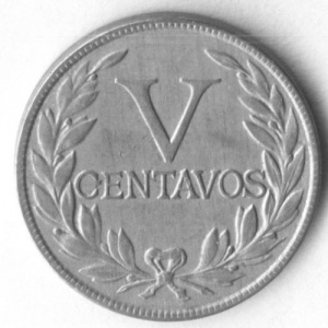 Реверс монеты Колумбия, 5 сентаво, 1918-1950