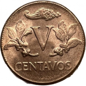 Реверс монеты Колумбия, 5 сентаво, 1942-1966