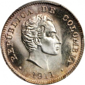 Аверс монеты Колумбия, 10 сентаво, 1911-1942