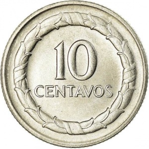 Реверс монеты Колумбия, 10 сентаво, 1967-1969