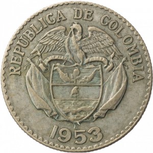 Аверс монеты Колумбия, 20 сентаво, 1952-1953