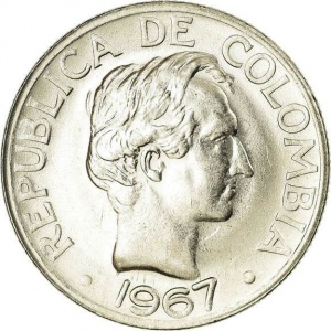 Аверс монеты Колумбия, 20 сентаво, 1967-1969