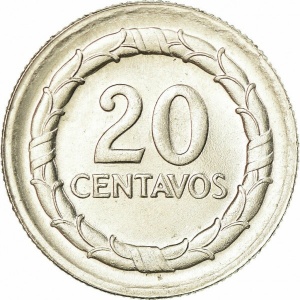 Реверс монеты Колумбия, 20 сентаво, 1967-1969