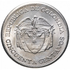 Аверс монеты Колумбия, 50 сентаво, 1958-1966