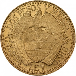 Реверс монеты Колумбия, 2½ песо, 1913