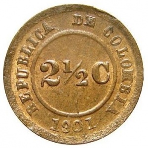 Реверс монеты Колумбия, 2½ сентаво, 1901