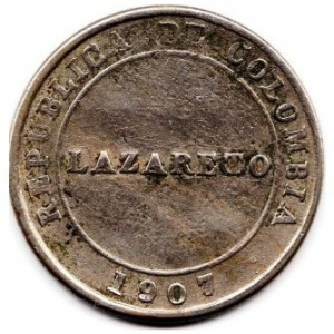 Аверс монеты Колумбия, 5 песо (papel moneda), 1907