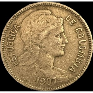Аверс монеты Колумбия, 2 песо (papel moneda), 1907-1914